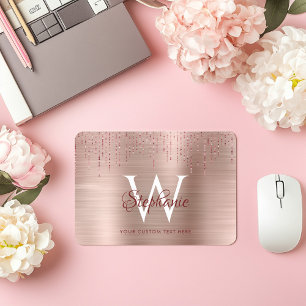 Elegant Rose Gold Monogram Sparkle Mouse Pad