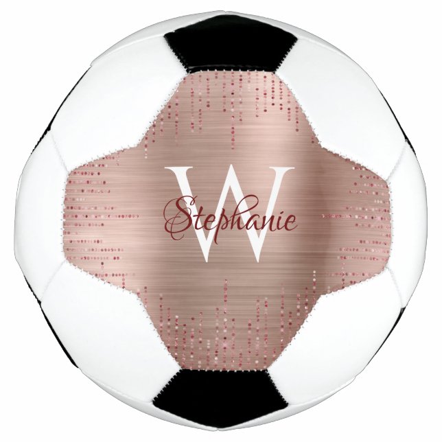 Elegant Rose Gold Monogram Sparkle Soccer Ball (Front)
