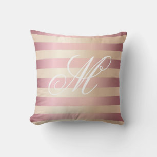 Elegant Rose Gold Monogram Stripes Throw Pillow