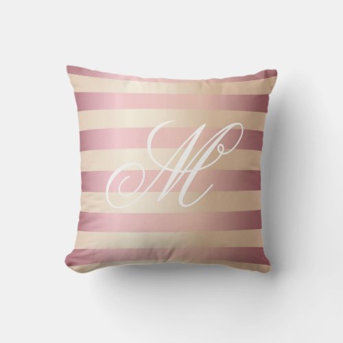 Elegant Rose Gold Monogram Stripes Throw Pillow