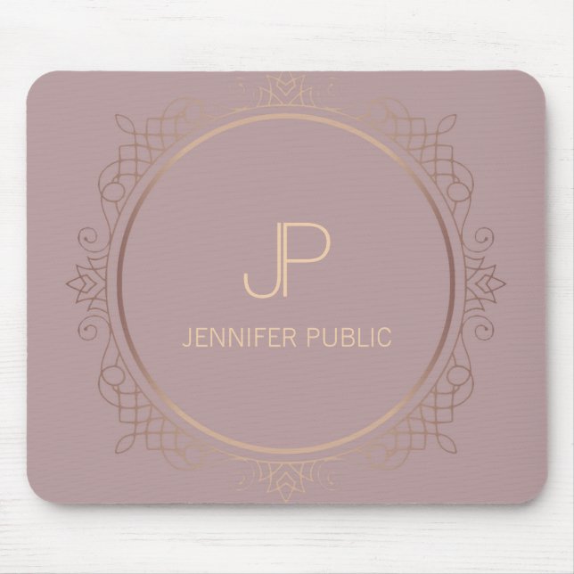 Elegant Rose Gold Monogram Template Modern Mouse Pad (Front)