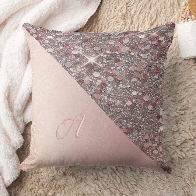 Elegant Rose Gold Monogram Throw Pillow (Blanket)