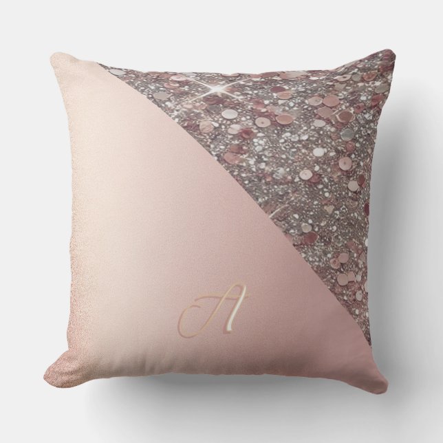 Elegant Rose Gold Monogram Throw Pillow (Front)