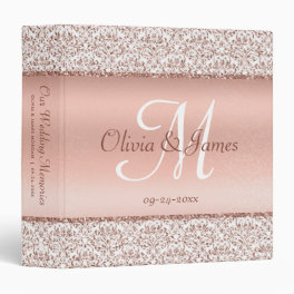 Elegant Rose Gold Monogram Wedding 3 Ring Binder