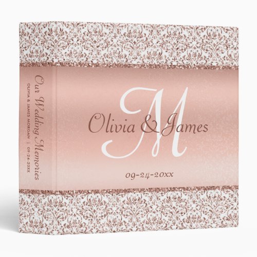 Elegant Rose Gold Monogram Wedding  3 Ring Binder