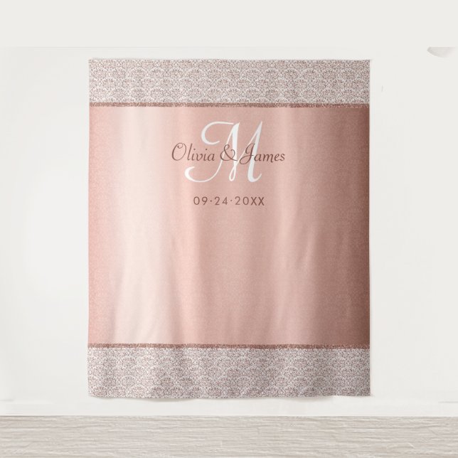 Elegant Rose Gold Monogram Wedding Backdrop (Front)