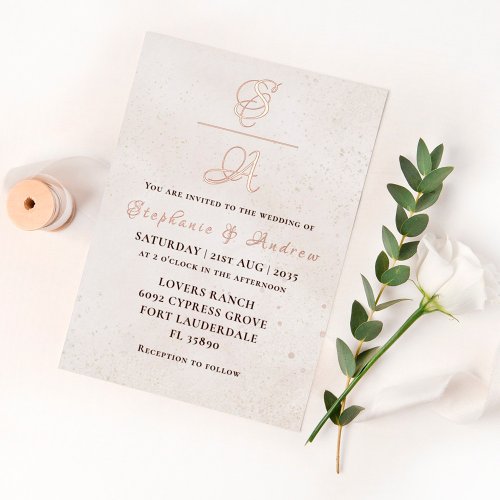 Elegant Rose Gold Monogram Wedding Foil Invitation
