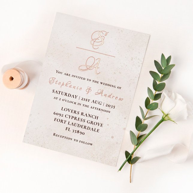 Elegant Rose Gold Monogram Wedding Foil Invitation (Creator Uploaded)