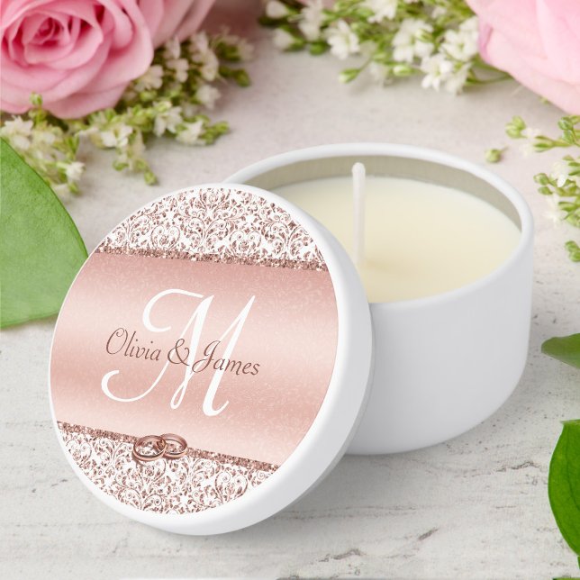 Elegant Rose Gold Monogram Wedding Mini Candle Favors (Creator Uploaded)