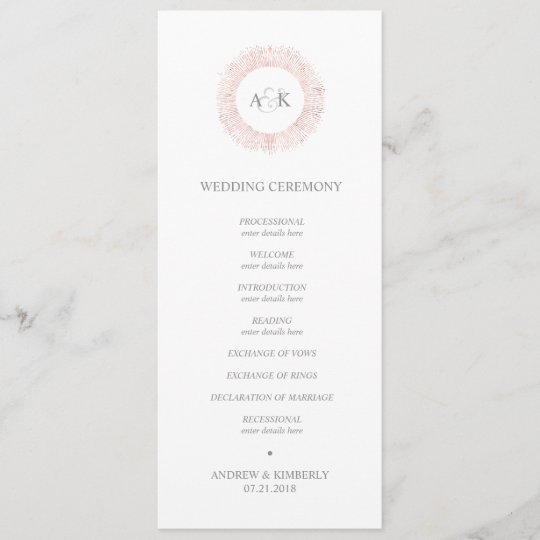 Elegant Rose Gold Monogram Wedding Program Zazzle Com