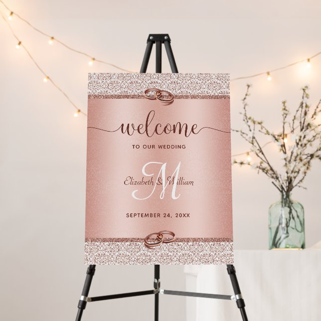 Elegant Rose Gold Monogram Wedding Welcome Foam Board (In Situ (Stand))