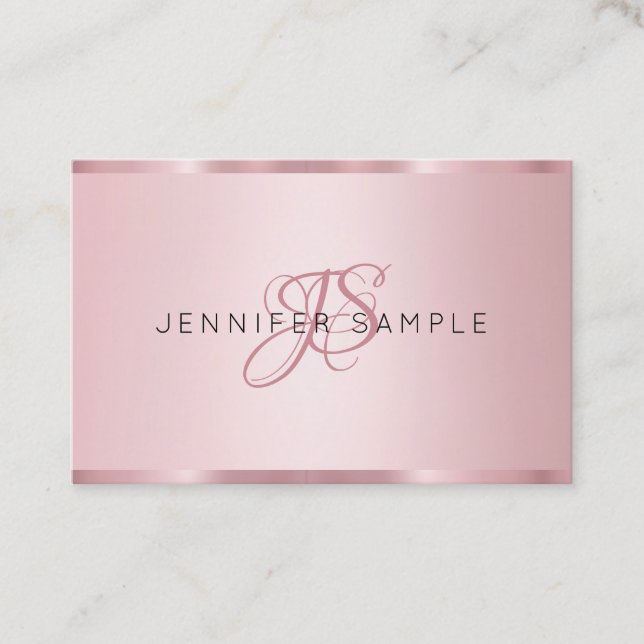 Elegant Rose Gold Monogrammed Modern Business Card (Front)