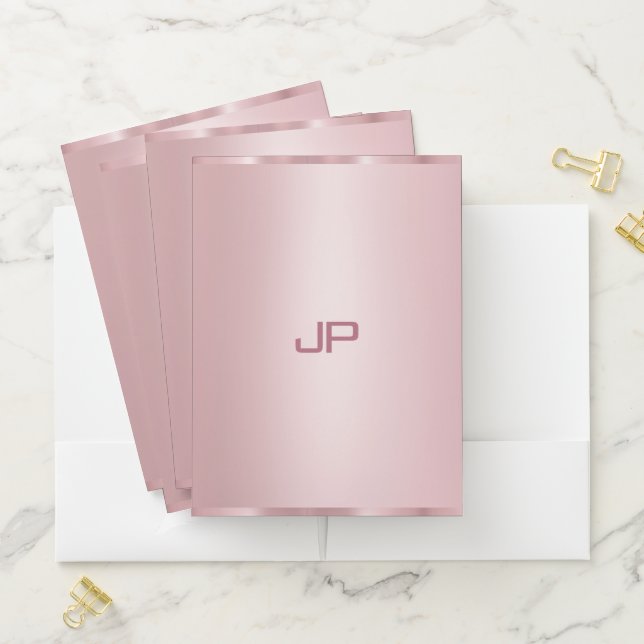 Elegant Rose Gold Monogrammed Template Modern Pocket Folder (In Situ)