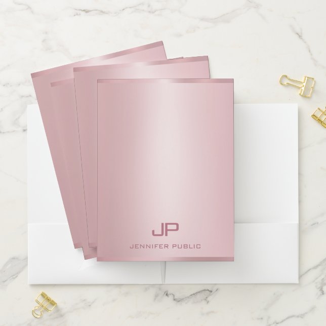 Elegant Rose Gold Monogrammed Template Modern Pocket Folder (In Situ)