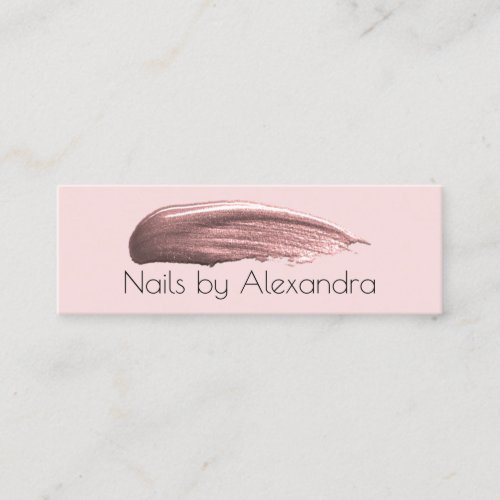 Elegant rose gold nail polish stroke pastel pink mini business card