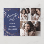 Elegant Rose Gold | Navy 3 Photo Save the Date Announcement Postcard (Front)