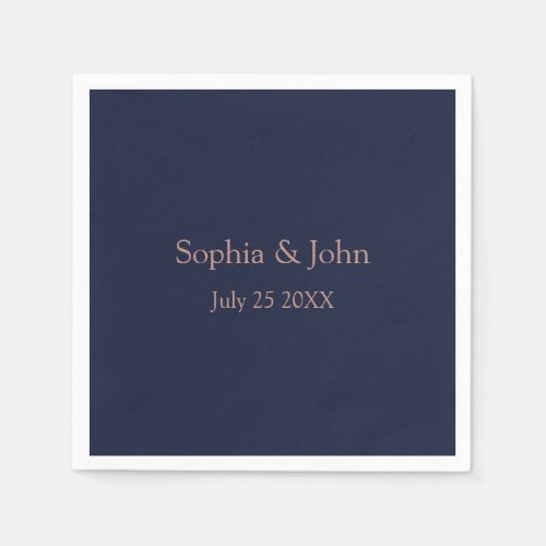 Elegant Rose Gold Navy Blue Wedding Paper Napkin