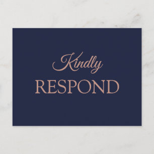 Elegant Rose Gold Navy Blue Wedding RSVP Postcard