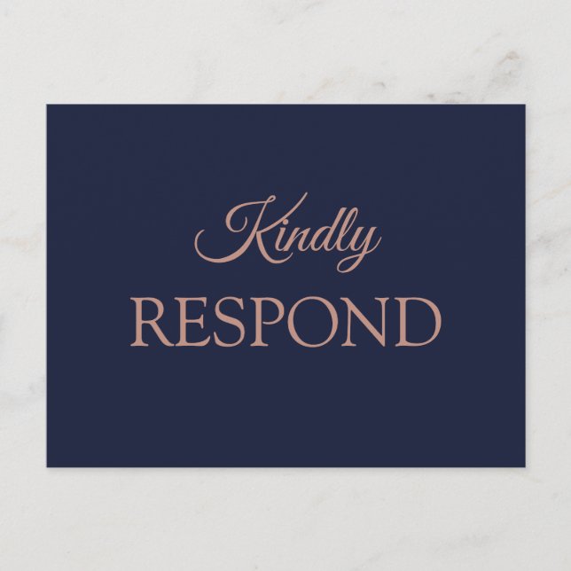 Elegant Rose Gold Navy Blue Wedding RSVP  Postcard (Front)