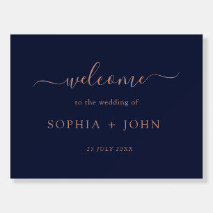 Elegant Rose Gold Navy Blue Wedding Welcome Foam Board