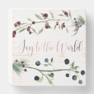 Elegant Rose Gold & Navy Joy to the World Wooden Box Sign