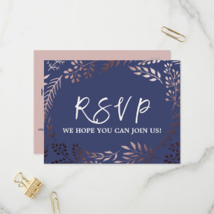 Elegant Rose Gold & Navy Menu Choice RSVP Postcard