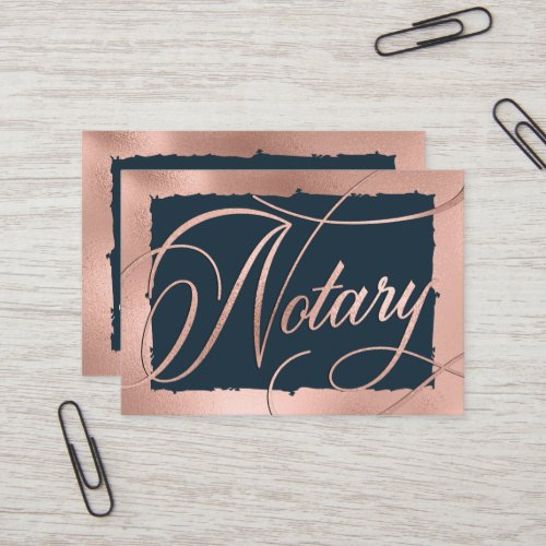 Elegant Rose Gold  Navy Notary Loan Agent   Business Card