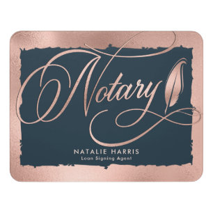 Elegant Rose Gold & Navy Notary Loan Agent Door Sign