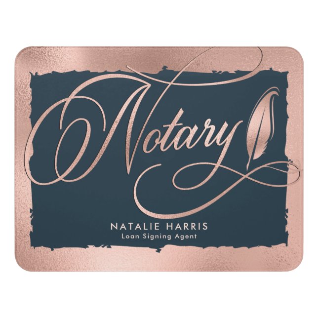 Elegant Rose Gold & Navy Notary Loan Agent   Door Sign (Contemporary Front)