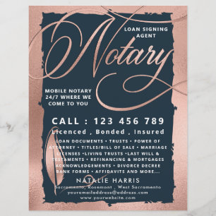 Elegant Rose Gold & Navy Notary Loan Agent Flyer