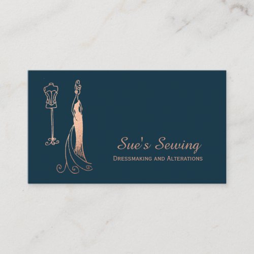 Elegant Rose Gold Navy Seamstress Business Card