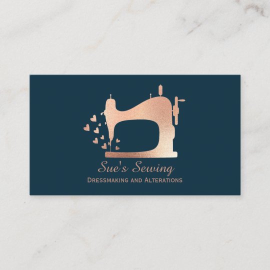 Elegant Rose Gold Navy Sewing Machine Business Card