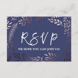 Elegant Rose Gold & Navy Wedding Website RSVP Card