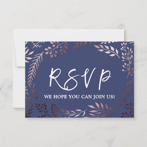 Elegant Rose Gold  Navy Wedding Website RSVP Card