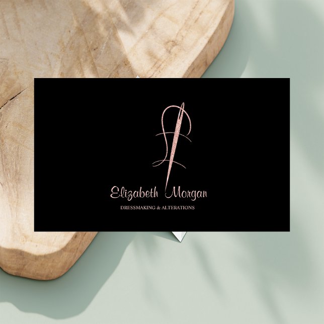 Elegant Rose Gold Needle Sew Alterations Business Card (Creator Uploaded)