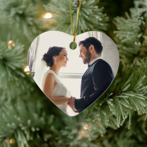 Elegant Rose Gold Newlyweds Wedding Photo Ceramic Ornament