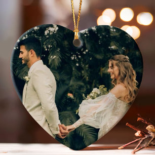 Elegant Rose Gold Newlyweds Wedding Photo Ornament