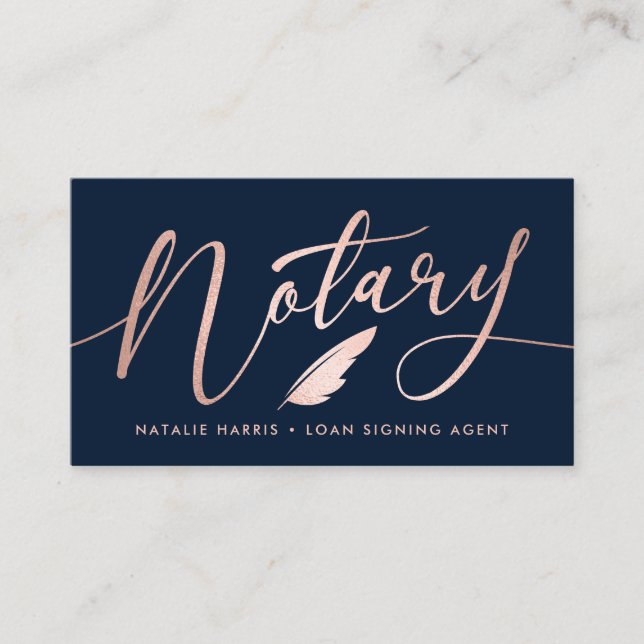 Elegant Rose Gold Notary Loan Agent  Business Card (Front)
