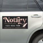 Elegant Rose Gold Notary Loan Agent Car Magnet<br><div class="desc">Elegant,  trendy business car magnet for notary loan signing agent featuring  faux foil rose gold handwritten calligraphy script ''notary'' on a black background. Personalize with your details.</div>