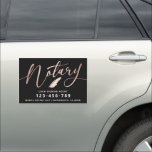 Elegant Rose Gold Notary Loan Agent  Car Magnet<br><div class="desc">Elegant,  trendy business car magnet for notary loan signing agent featuring  faux foil rose gold handwritten calligraphy script ''notary'' on a black background. Personalize with your details.</div>