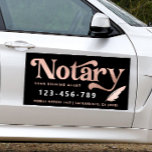 Elegant Rose Gold Notary Loan Agent Car Magnet<br><div class="desc">Elegant,  trendy business car magnet for notary loan signing agent featuring  faux foil rose gold handwritten calligraphy script ''notary'' on a black background. Personalize with your details.</div>