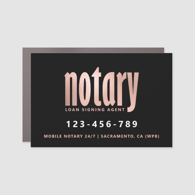 Elegant Rose Gold Notary Loan Agent Car Magnet (Front)