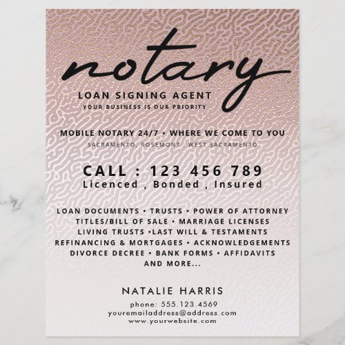 Elegant Rose Gold Notary Loan Agent Flyer