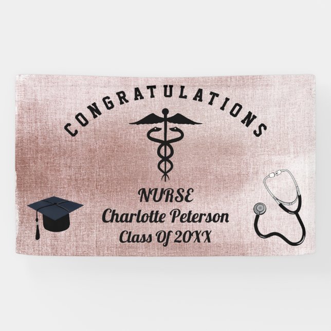 Elegant Rose Gold Nurse Graduation Party  Banner (Horizontal)