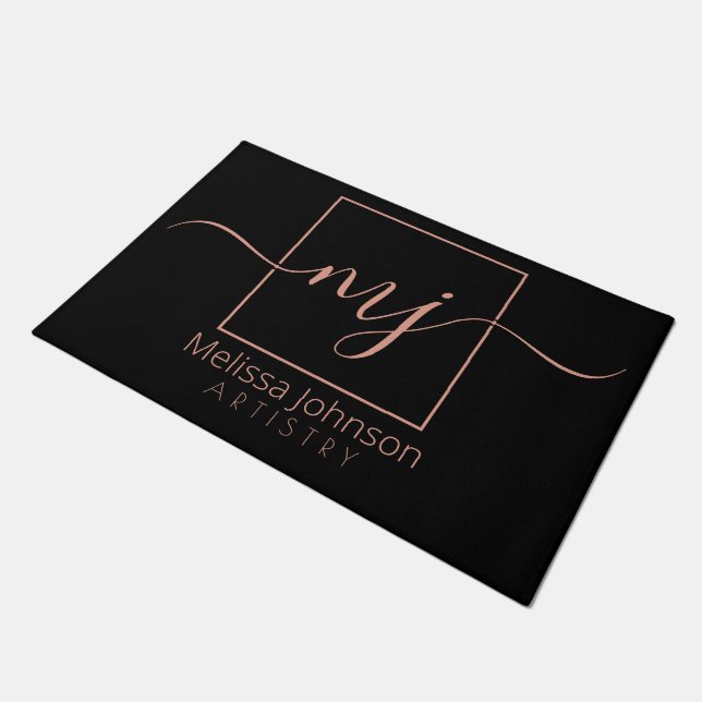 Elegant Rose Gold on Black  Doormat (Angled)