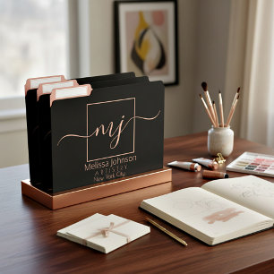 Elegant Rose Gold on Black Personalized File Folder