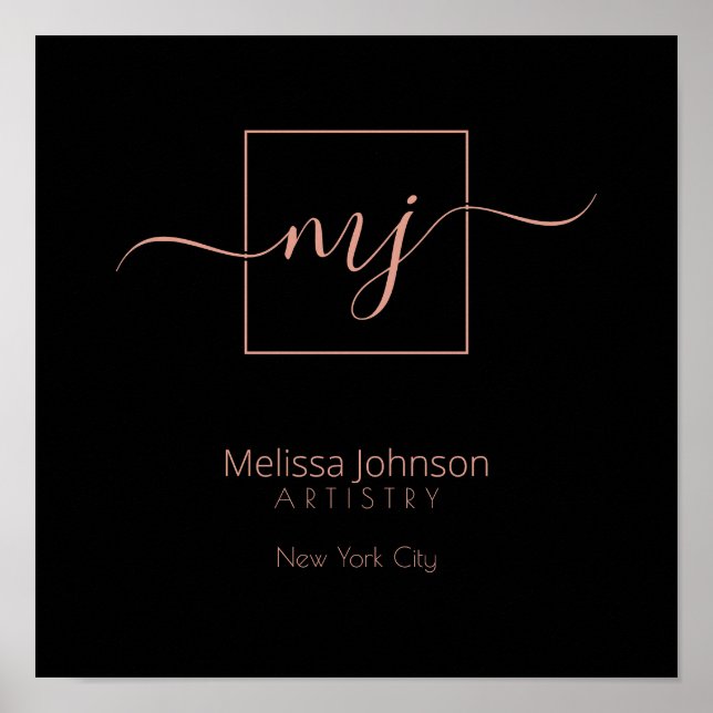Elegant Rose Gold on Black  personalized sign (Front)