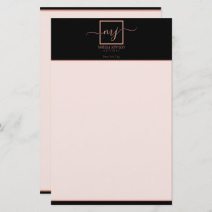 Elegant Rose Gold on Black Stationery
