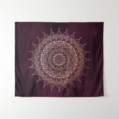 Elegant Rose Gold on Burgundy Floral Henna Mandala Tapestry