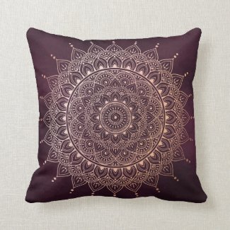 Elegant Rose Gold on Burgundy Floral Henna Mandala